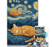 1000 Pieces for Teenagers Cat Under The Stars Jigsaw Puzzles for Teenagers 1000 Pieces,Challenging Difficult with Fully Interlocking Randomly Shaped Pieces 26x38cm