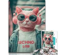 1000 Pieces for Teenagers Cat with Headphones Jigsaw Puzzles for Adults,Challenging Game Toys for Is Ideal As A Gift for The Whole Family 26x38cm