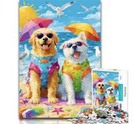 1000 Pieces for Teenagers Cats And Dogs on The Beach 1000 Pieces Jigsaw Puzzles For Teens And Adults,Train Your Brain And Hands Birthday Present, Gifts 50x75cm