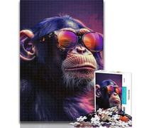 1000 Pieces for Teenagers Chimpanzee Wearing Sunglasses 1000 Pieces Jigsaw Puzzles for Adults And Teens,Unique Birthday And Gifts for Age 14+ 50x75cm