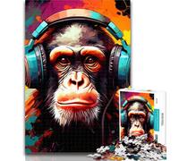 1000 Pieces for Teenagers Chimpanzee with Headphones Jigsaws 1000 Pieces for Teenagers,Decompressing Intellectual Educational Toy Great Gifts And Toys 26x38cm