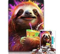 1000 Pieces for Teenagers Colorful Art Sloth Adult Jigsaws 1000 Pieces Difficult,Toys Educational Games Stress Relieving Artists Collection, Fine Art 75x50cm