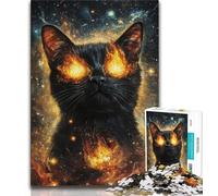 1000 Pieces for Teenagers Cosmic Flame Black Cat Adult Jigsaw Puzzles 1000,for Educational Game Challenge Toy Artists Collection, Fine Art (50x75cm)