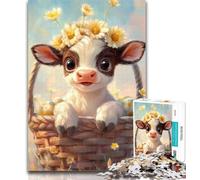 1000 Pieces for Teenagers Cow in Flower Basket Puzzles 1000 Pieces for Teenagers,Educational Game for Birthday, Chrismas for And 14 Years Old 26x38cm