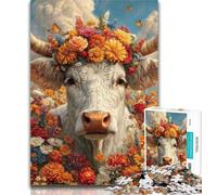 1000 Pieces for Teenagers Cow Wearing A Wreath 1000 Piece Jigsaw Puzzle for Adults Teens,Family Game Stress Reliever Difficult Challenge Great Gifts And Toys 50x75cm