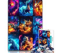 1000 Pieces for Teenagers Dinosaur Collage 1000 Piece Jigsaw Puzzles for Teenagers,Educational Games Home Decoration Artists Collection, Fine Art 26x38cm