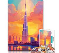 1000 Pieces for Teenagers Dubai Skyline Sunset Jigsaws 1000 Pieces for Adults,Toys Educational Games Stress Relieving Artists Collection, Fine Art 26x38cm