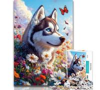 1000 Pieces for Teenagers Flowers Husky 1000 Piece Jigsaw Puzzles for Teenagers,Parent-child Interaction for Age 14 Years Up 50x75cm