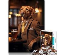 1000 Pieces for Teenagers Fox Red Labrador in The Pub Adult Jigsaws 1000 Pieces Difficult,Toys Educational Games Stress Relieving Artists Collection, Fine Art (38x26cm)