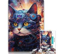 1000 Pieces for Teenagers Futuristic Cat 1000 Pieces Jigsaw Puzzles for Adults And Teens,Unique Birthday And Gifts for Age 14+ 26x38cm