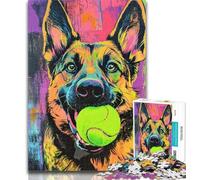 1000 Pieces for Teenagers German Shepherd Playing with Tennis Ball 1000 Piece Jigsaw Puzzles for Teenagers,Stress Reliever Staycation Kill Time Funny Gift 50x75cm