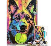 1000 Pieces for Teenagers German Shepherd Playing with Tennis Ball 1000 Piece Jigsaw Puzzles for Teenagers Gifts,Challenging Game And Family Play Secret Santa Gifts 50x75cm