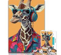 1000 Pieces for Teenagers Giraffe Listening to Music 1000 Pieces Jigsaw Puzzles For Teens And Adults,Train Your Brain And Hands Birthday Present, Gifts 50x75cm