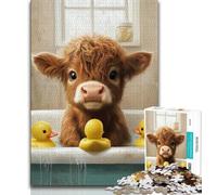 1000 Pieces for Teenagers Highland Cow in The Bathroom Jigsaw Puzzles for Adults 1000 Pieces,Family Game Stress Reliever Difficult Challenge Great Gifts And Toys (50x75cm)