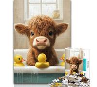 1000 Pieces for Teenagers Highland Cow in The Bathroom Jigsaws Puzzles 1000 Pieces for Teenagers Gifts,Educational Game Challenge Toy for Women And Men 50x75cm