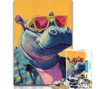 1000 Pieces for Teenagers Hippo Wearing Glasses Jigsaws Puzzles 1000 Pieces for Adults Gifts,Present & Gift for Lovers Or Friends 26x38cm