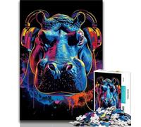 1000 Pieces for Teenagers Hippo with Headphones Jigsaws Puzzles 1000 Pieces for Teenagers Gifts,Educational Game Challenge Toy for Women And Men (26x38cm)