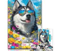 1000 Pieces for Teenagers Huskies And Flowers Jigsaw Puzzles 1000 Pieces for Adults Teens,Birthday Present, Gifts for And Age 14 26x38cm
