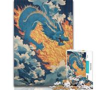 1000 Pieces for Teenagers Japanese Wave Dragon 1000 Piece Jigsaw Puzzles for Teenagers,Stress Reliever Staycation Kill Time Funny Gift 50x75cm