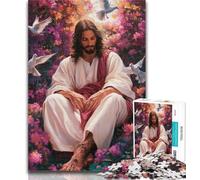 1000 Pieces for Teenagers Jesus Among Flowers Jigsaws Puzzles 1000 Pieces for Teenagers Gifts,Educational Game for Birthday, Chrismas for And 14 Years Old 26x38cm