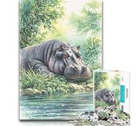 1000 Pieces for Teenagers Jungle Hippo 1000 Pieces Jigsaw Puzzles For Teens And Adults,with Fully Interlocking Randomly Shaped Pieces for And 14 Years Old 26x38cm
