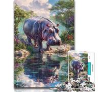 1000 Pieces for Teenagers Jungle Hippo Jigsaw Puzzles 1000 Pieces for Adults Teens,Birthday Present, Gifts for And Age 14 50x75cm