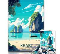 1000 Pieces for Teenagers Krabi Thailand Travel Poster 1000 Piece Jigsaw Puzzle for Adults And Teenagers,Educational Games Home Decoration Artists Collection, Fine Art 26x38cm