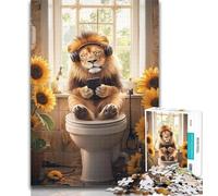 1000 Pieces for Teenagers Lion on The Toilet 1000 Pieces Jigsaw Puzzles for Adults And Teens,with Fully Interlocking Randomly Shaped Pieces for And 14 Years Old 26x38cm