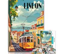 1000 Pieces for Teenagers Lisbon Tram 1000 Piece Jigsaw Puzzle for Adults And Teenagers,Educational Games Home Decoration Artists Collection, Fine Art 26x38cm