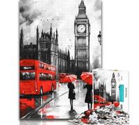 1000 Pieces for Teenagers London Street Scene Adult Jigsaws 1000 Pieces Difficult,Toys Educational Games Stress Relieving Artists Collection, Fine Art 75x50cm