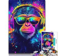1000 Pieces for Teenagers Monkey Wearing Glasses Puzzles 1000 Pieces for Adults,Stress Reliever Difficult Challenge Enhance Love between Couples 50x75cm