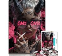 1000 Pieces for Teenagers Neon Demon Girl Adult Jigsaws 1000 Pieces Difficult,Toys Educational Games Stress Relieving Artists Collection, Fine Art 26x38cm