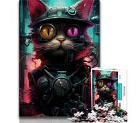 1000 Pieces for Teenagers Neon Robot Cat 1000 Pieces Jigsaw Puzzles for Adults And Teens,Unique Birthday And Gifts for Age 14+ (26x38cm)