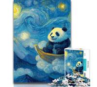 1000 Pieces for Teenagers Night Sky Panda Jigsaws 1000 Pieces for Adults,Toys Educational Games Stress Relieving Artists Collection, Fine Art 75x50cm