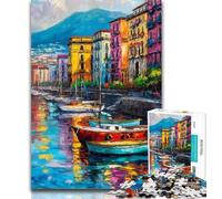 1000 Pieces for Teenagers Painting of Napoli Italy Waterfront 1000 Piece Jigsaw Puzzles for Adults,Toy Intellectual Game Artists Collection, Fine Art 26x38cm