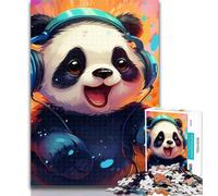 1000 Pieces for Teenagers Panda with Headphones Adult Jigsaws 1000 Pieces Difficult,Toys Educational Games Stress Relieving Artists Collection, Fine Art 26x38cm