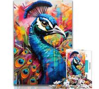 1000 Pieces for Teenagers Peacock Graffiti Jigsaw Puzzles for Teenagers 1000 Piece,Educational Games Home Decoration Artists Collection, Fine Art 26x38cm