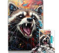 1000 Pieces for Teenagers Psychedelic Animal Raccoon Puzzles for Adults 1000 Pieces,Fun Activity for Home, Rainy Days Toys, Birthday Gifts 26x38cm