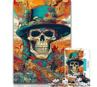 1000 Pieces for Teenagers Psychedelic Cowboy Skull Adult Jigsaws 1000 Piece,Stress Reliever Difficult Challenge Unique Home Decor And Gifts 26x38cm