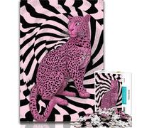 1000 Pieces for Teenagers Psychedelic Pink Leopard Jigsaw Puzzle 1000 Pieces for Adults,Educational Game Challenge Toy for Women And Men 50x75cm