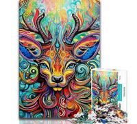 1000 Pieces for Teenagers Psychedelic Reindeer 1000 Piece Jigsaw Puzzles for Teenagers,Parent-child Interaction for Age 14 Years Up (50x75cm)