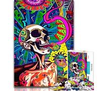 1000 Pieces for Teenagers Psychedelic Skull Adult Jigsaws 1000 Piece,Stress Reliever Difficult Challenge Unique Home Decor And Gifts 50x75cm