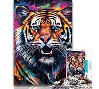 1000 Pieces for Teenagers Psychedelic Tiger 1000 Piece Jigsaw Puzzles for Teenagers,Relax Games Is Ideal As A Gift for The Whole Family 50x75cm