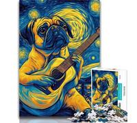 1000 Pieces for Teenagers Pug Playing Guitar Puzzles 1000 Pieces for Adults,Toy Intellectual Game Artists Collection, Fine Art 26x38cm