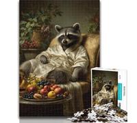 1000 Pieces for Teenagers Raccoon on The Sofa 1000 Pieces Jigsaw Puzzles For Teens And Adults,with Fully Interlocking Randomly Shaped Pieces for And 14 Years Old 26x38cm