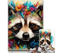 1000 Pieces for Teenagers Raccoon Wearing Flowers Puzzles 1000 Pieces for Adults,for Is Ideal As A Gift for The Whole Family for And 14 Years Old 75x50cm