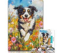 1000 Pieces for Teenagers Running Border Collie Jigsaw Puzzles for Teenagers,Toys Educational Games Stress Relieving Unique Home Decor And Gifts 26x38cm