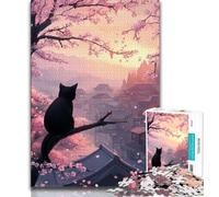 1000 Pieces for Teenagers Sakura Tree Cat Jigsaws Puzzles 1000 Pieces for Adults Gifts,Present & Gift for Lovers Or Friends (50x75cm)