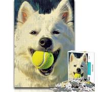 1000 Pieces for Teenagers Samoyed Playing Tennis Jigsaw Puzzles for Teenagers,Toys Educational Games Stress Relieving Unique Home Decor And Gifts 50x75cm