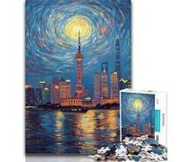 1000 Pieces for Teenagers Shanghai Under The Night Sky 1000 Pieces Jigsaw Puzzle for Adults& Teens,Educational Toys Is Ideal As A Gift for The Whole Family 50x75cm